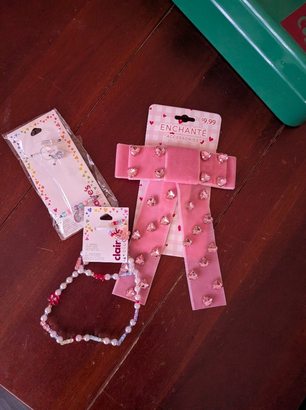 Claire's Pink Heart Gem Velvet Ribbon Hair Bow